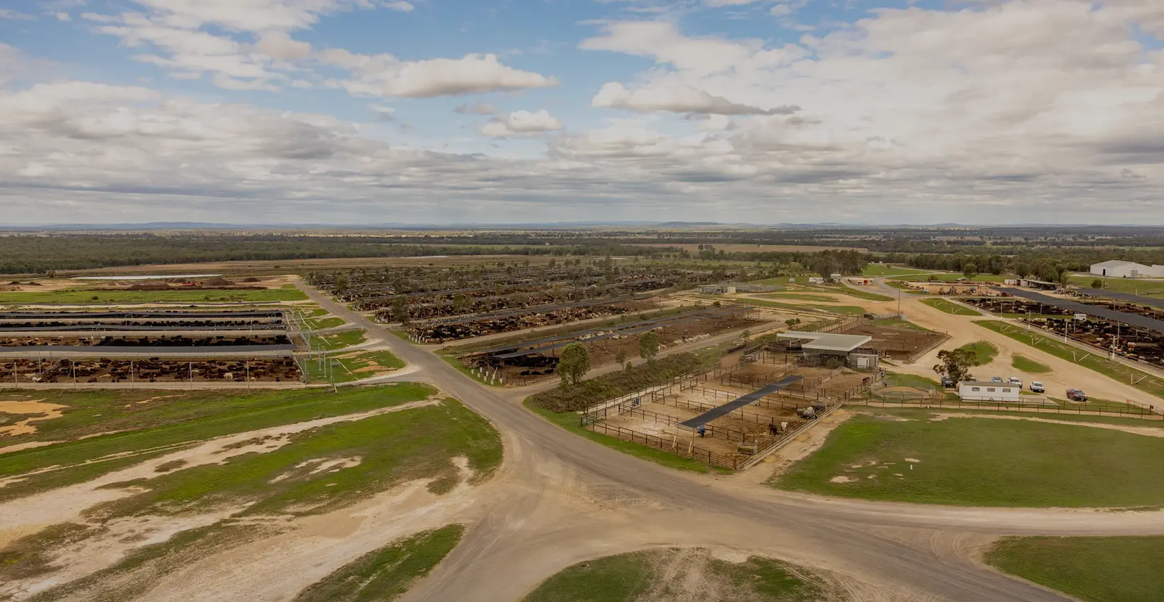 Aerial view of the Allied Beef feedlot and surrounding cropping country